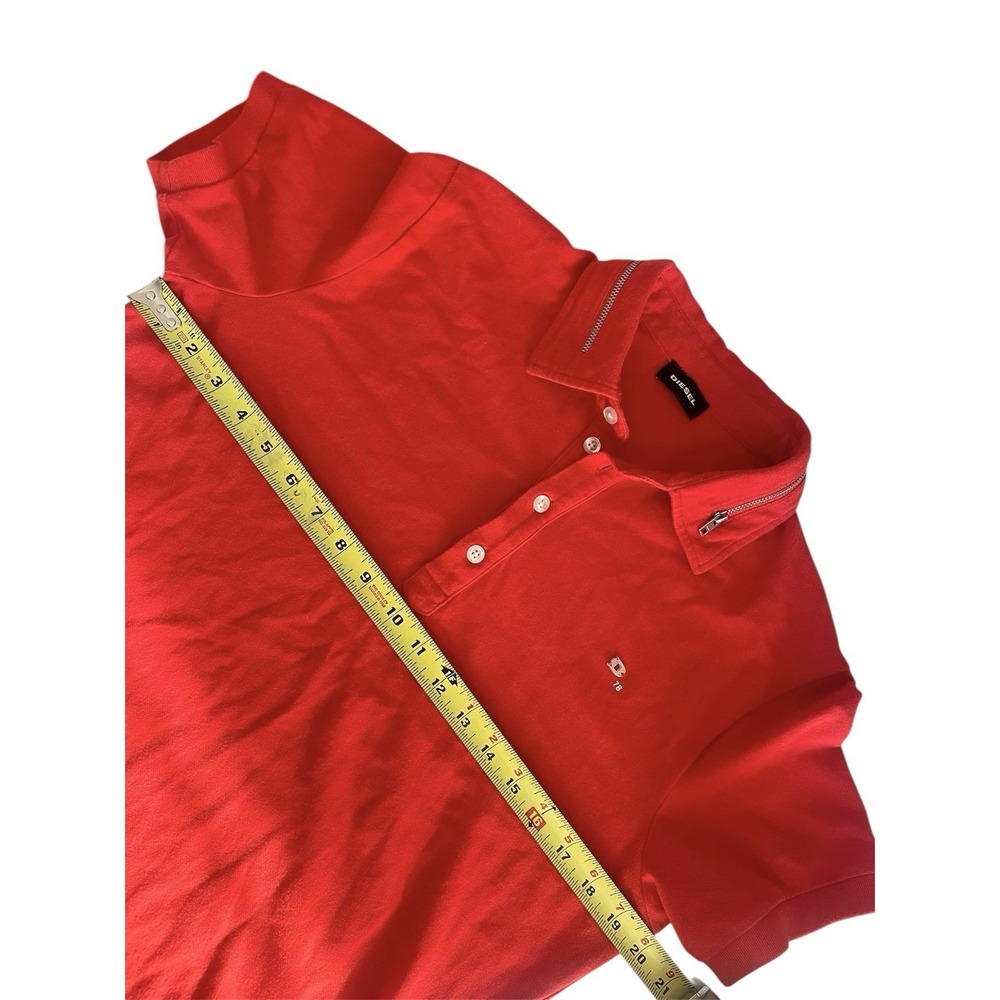 Men's Diesel Y2K Red Polo Shirt Zipper Detail Collar Metal Logo Casual Sz L Edgy - Picture 7 of 8